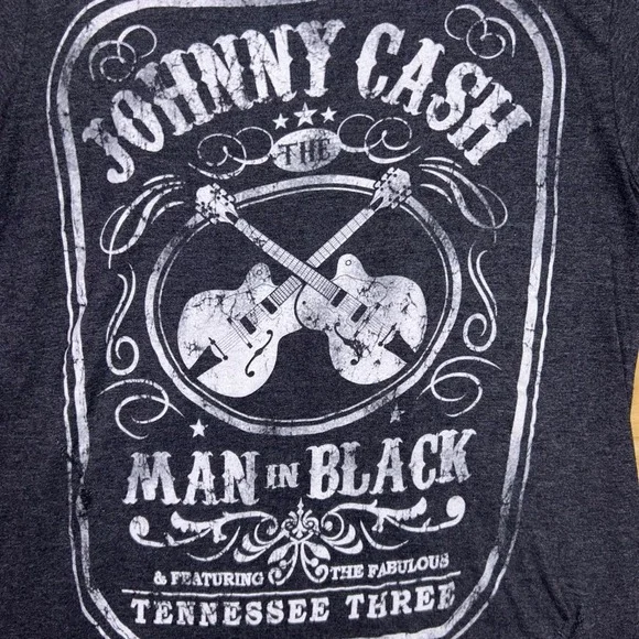 Johnny Cash T-Shirt Womens Small Distressed Black Wash Man in Black Short Sleeve - Picture 2 of 10